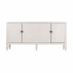 Antiqued White Geometric Lines Low Accent Cabinet Buffet