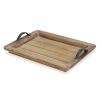 Wooden Paneled Tray with Metal Handles