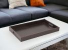 19" Brown Faux Leather Crocodile Finish Serving Tray With Handles