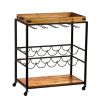 Brown and Black Metal Bar Cart With Wine Storage