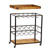 Brown and Black Metal Bar Cart With Wine Storage