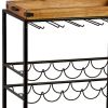 Brown and Black Metal Bar Cart With Wine Storage