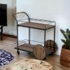 Natural and Black Reclaimed Wood Bar Cart With Wine Storage