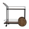 Natural and Black Reclaimed Wood Bar Cart With Wine Storage