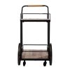 Natural and Black Reclaimed Wood Bar Cart With Wine Storage