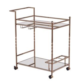 Champagne Metal And Mirrored Glass Bar Cart With Wine Storage