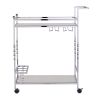 Silver Metal And Mirrored Glass Bar Cart With Wine Storage