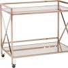 Metallic Gold Metal And Mirrored Glass Bar Cart