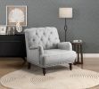 Luxurious Living Room Accent Chair 1pc White Gray Fabric Upholstered Button Tufted Nailhead Trim Modern Living Room Furniture