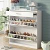 [VIDEO provided] ON-TREND Slim Entryway Organizer with 2 Flip Drawers, Tempered Glass Top Shoe Storage Cabinet with Drawer, Free Standing Shoe Rack wi