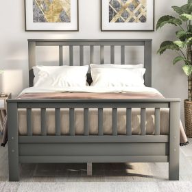 Hard Wood Platform Bed with Headboard Slatted Footboard No Box Spring Needed (Full; Gray) RT