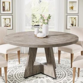 Round Dining Table for 4, 47 Inch Grey Kitchen Table Small Dinner Table Farmhouse Wood Kitchen Dinning for Dining Room