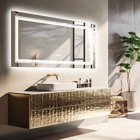 LED Bathroom Mirror Large Illuminated Dimmable Vanity Mirror with Lights, Backlit and Front Lighted Makeup Mirror for Wall