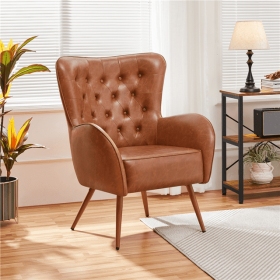 Leather Armchair, Deluxe and Modern Accent Chair Living Room Chair Single Sofa Chair Cozy with High Back and Pocket Coil Seat for Bedroom Home Office,