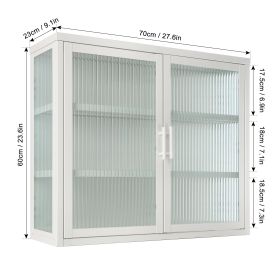 Retro Style Haze Double Glass Door Wall Cabinet With Detachable Shelves for Office, Dining Room,Living Room, Kitchen and Bathroom White Color