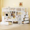 Full Over Twin Bunk Bed with Desk, Drawers and Shelves, White