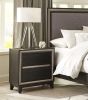 Modern Bedroom 1pc Nightstand of 2 Drawers Grooves Cutouts Pulls Bed Side Table Ebony Finish and Silver Contemporary Bedroom Furniture End Table