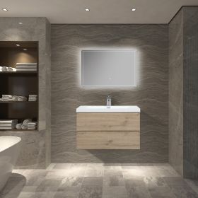 36'' Wall Mounted Single Bathroom Vanity in Natural Wood