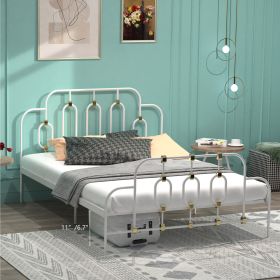 Ola Metal Bed, White with Gold Details, Full