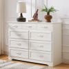 Bedroom dresser, 9 drawer long dresser with antique handles, wood chest of drawers for kids room, living room, entry and hallway, White, 47.56''W x 15