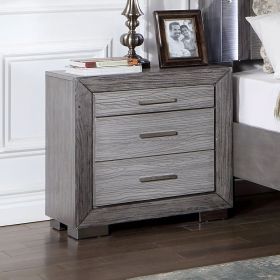 Gray Color Nightstand Bedroom 1pc Nightstand Solid wood Bar Handles 3-Drawers bedside Table Metal Bracket Legs USB Ports