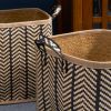 Isidore Square Palm Leaf Woven Wicker Storage Basket with Handles Set of 2 - 14" x 14" x 15" and 16" x 16" x 17" - Black and Brown - For Clothes, Book