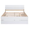 Modern Full Bed Frame With Twin Size Trundle And 2 Drawers For White High Gloss With Light Oak Color