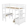 Twin Size Loft Bed with Built-in Desk with Two Drawers, and Storage Shelves and Drawers,White