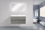 35'' Wall Mounted Single Bathroom Vanity in Ash Gray With White Solid Surface Vanity Top