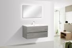 35'' Wall Mounted Single Bathroom Vanity in Ash Gray With White Solid Surface Vanity Top