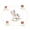 Rocking Chair, Mid Century Fabric Rocker Chair with Wood Legs and Patchwork Linen for Livingroom Bedroom