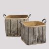 Isidore Square Palm Leaf Woven Wicker Storage Basket with Handles Set of 2 - 14" x 14" x 15" and 16" x 16" x 17" - Black and Brown - For Clothes, Book