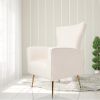 Velvet Accent Chair, Wingback Arm Chair with Gold Legs, Upholstered Single Sofa for Living Room Bedroom, White