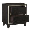 Modern Bedroom 1pc Nightstand of 2 Drawers Grooves Cutouts Pulls Bed Side Table Ebony Finish and Silver Contemporary Bedroom Furniture End Table