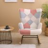 Rocking Chair, Mid Century Fabric Rocker Chair with Wood Legs and Patchwork Linen for Livingroom Bedroom