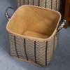 Isidore Square Palm Leaf Woven Wicker Storage Basket with Handles Set of 2 - 14" x 14" x 15" and 16" x 16" x 17" - Black and Brown - For Clothes, Book