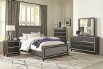 Modern Bedroom 1pc Nightstand of 2 Drawers Grooves Cutouts Pulls Bed Side Table Ebony Finish and Silver Contemporary Bedroom Furniture End Table