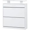 [VIDEO provided] ON-TREND Slim Entryway Organizer with 2 Flip Drawers, Tempered Glass Top Shoe Storage Cabinet with Drawer, Free Standing Shoe Rack wi