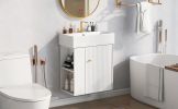 [Video]21.6inch Modern Floating Bathroom Vanity with Ceramic Basin - Perfect for Small Bathrooms, Left side storage