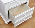 27 Inch Bedside Nightstand, 2 Drawers with Classic Round Knobs, Handcrafted White Wood