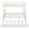 Full over Full Bunk Bed with Twin Size Trundle, Convertible Beds, White