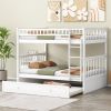 Full over Full Bunk Bed with Twin Size Trundle, Convertible Beds, White