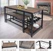 3 Piece Kitchen Dining Table Set with Bench for 4 w/Storage Shelf Rack;  Wine Rack