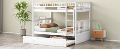 Full over Full Bunk Bed with Twin Size Trundle, Convertible Beds, White