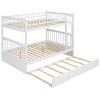 Full over Full Bunk Bed with Twin Size Trundle, Convertible Beds, White