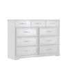 Bedroom dresser, 9 drawer long dresser with antique handles, wood chest of drawers for kids room, living room, entry and hallway, White, 47.56''W x 15