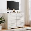 Bedroom dresser, 9 drawer long dresser with antique handles, wood chest of drawers for kids room, living room, entry and hallway, White, 47.56''W x 15