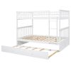 Full over Full Bunk Bed with Twin Size Trundle, Convertible Beds, White