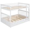 Full over Full Bunk Bed with Twin Size Trundle, Convertible Beds, White