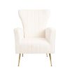 Velvet Accent Chair, Wingback Arm Chair with Gold Legs, Upholstered Single Sofa for Living Room Bedroom, White